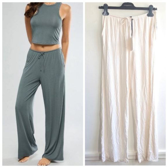 New IVL Low Rise Ribbed Off White Pajama Loungewear Pants NWT Small - Picture 1 of 9